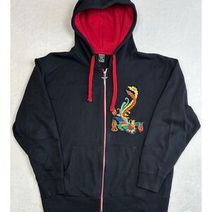 Vintage Avirex Black Full Zip Hoodie Phoenix Embroidered Patch Red Lined Hood XL